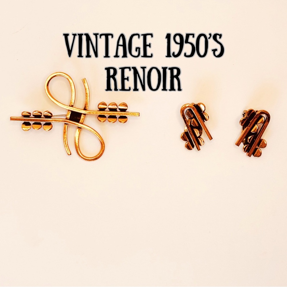 Vintage 1950’s Renoir Signed Copper Brooch and Clip On Earrings Set